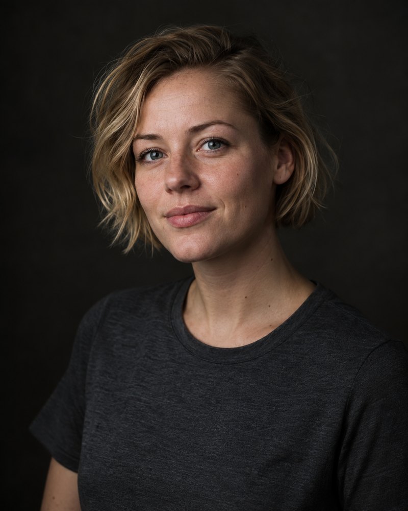 Lotte de Waal, Nederlandse vrouw van ongeveer vijfentwintig, kort haar, effen antraciet shirt, zonder logo